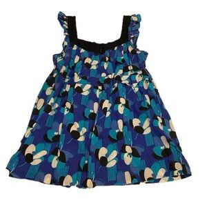 Elle Women’s Medium Blue, Black, and White Boho Print Sleeveless Blouse